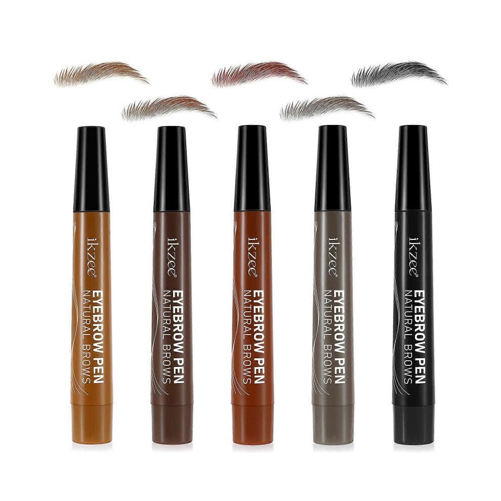 3D Magic Eyebrow Pencil Waterproof, 5 Colors Eyebrow Pencil with 4 Fork Tips, Create Natural Hair-Like Eyebrows That Last All Day