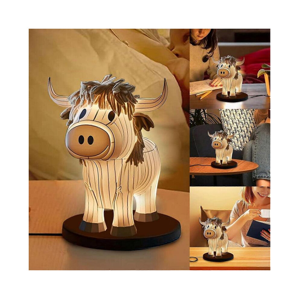 Cow Yak Table Lamp,Small Animal Night Light,Highland Cow Table Lamp with USB,Portable Table Lamp Painted Cow Decorations for Living Room Bedroom, Beds