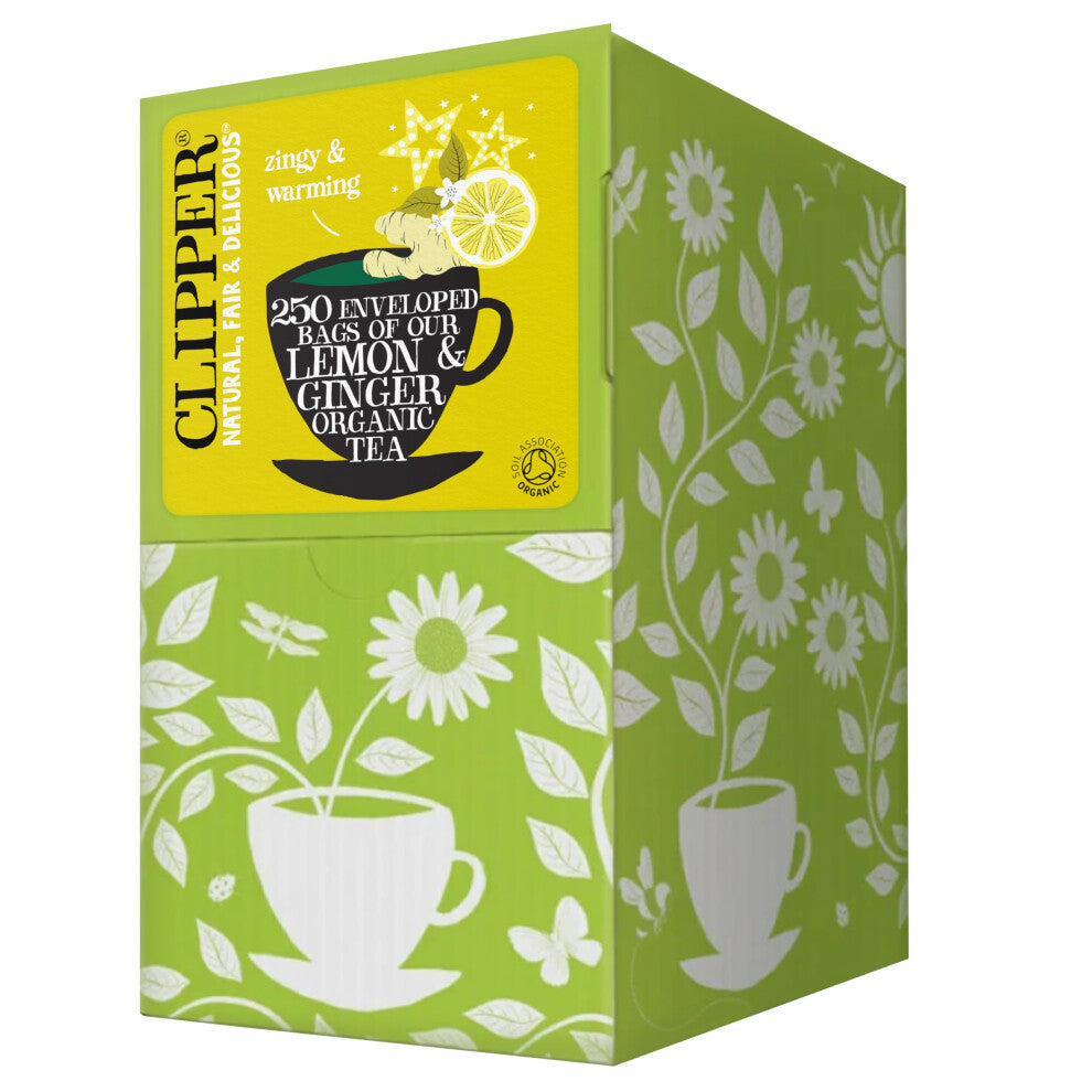 Clipper Organic Lemon & Ginger Tea Bags | 250 Individually Wrapped Teabags | Bulk Buy, Home & Catering | Caffeine-Free Herbal Tea Bags | Eco-Conscious