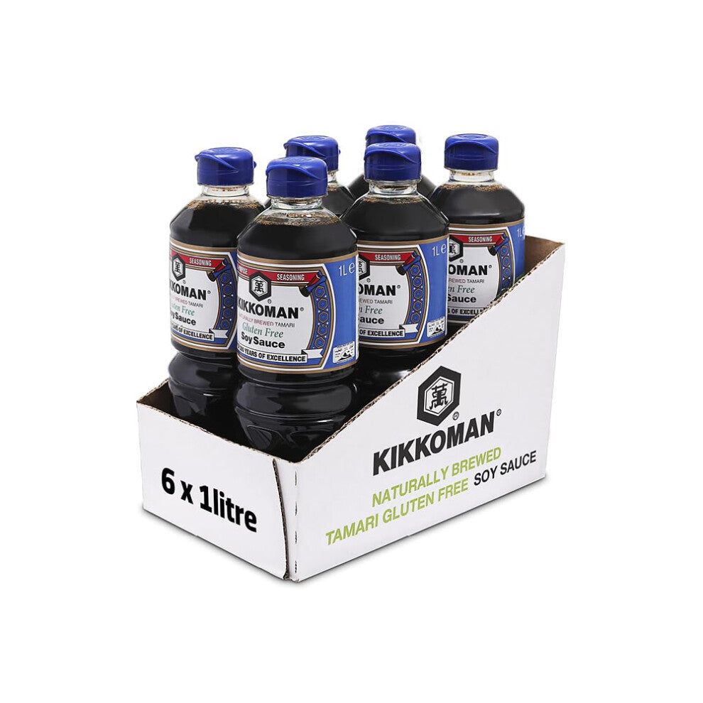 Kikkoman Tamari Gluten free Soy Sauce, 1 Litre, (Pack of 6), Naturally Brewed