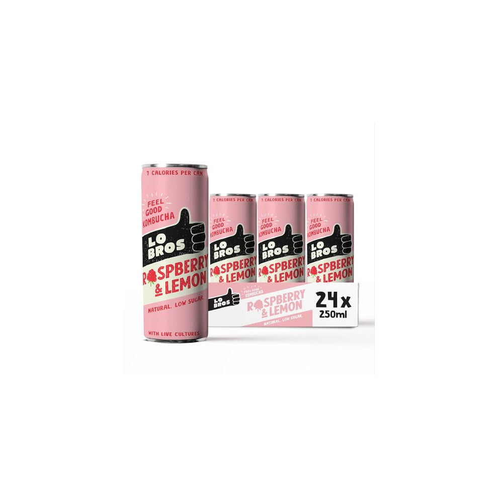 Lo Bros Kombucha - Raspberry & Lemon - Sparkling Refreshing Drink with Natural Ingredients and Live Cultures, Supports Gut Health, Low Sugar, Vegan, G