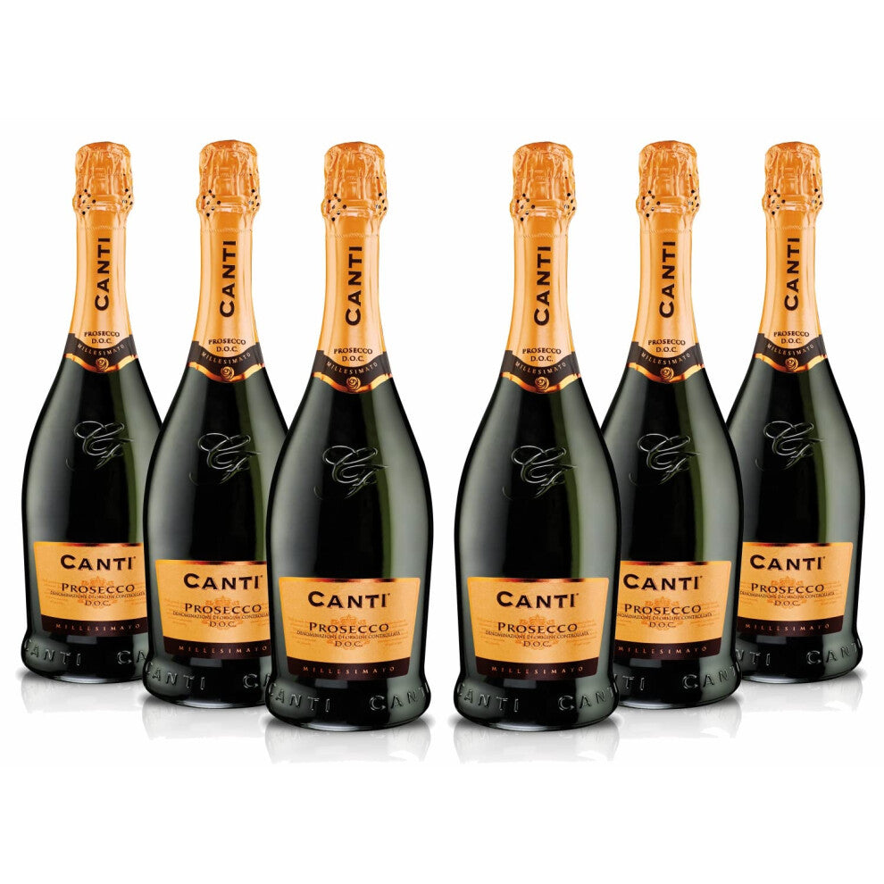 Canti - Prosecco D.O.C. Millesimato, Extra Dry Wine 11%, Italian Glera Grape Variety from Veneto, Fruity and Floral Taste, 6x750 ml
