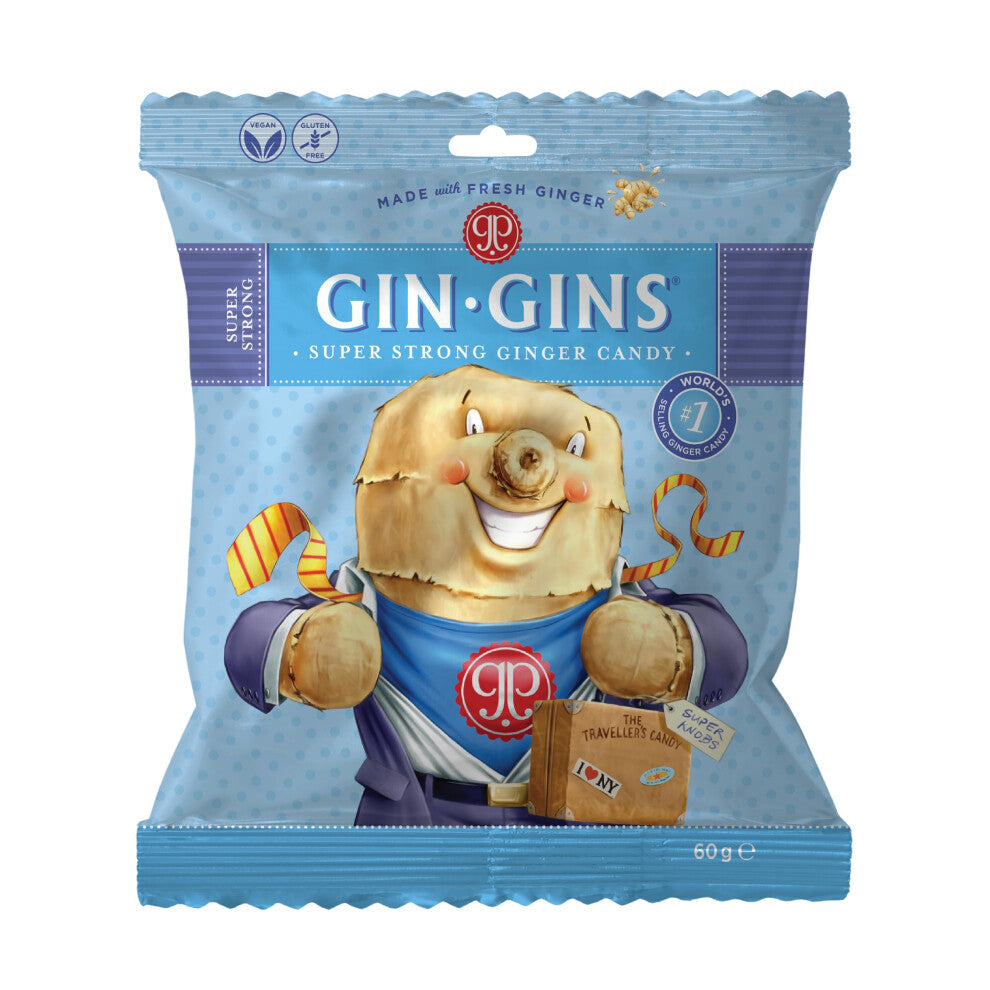 GIN GINS? Super Strength Hard Ginger Candy By The Ginger People? - Anti-Nausea and Digestion Aid, Individually Wrapped Healthy Candy - Super Strength