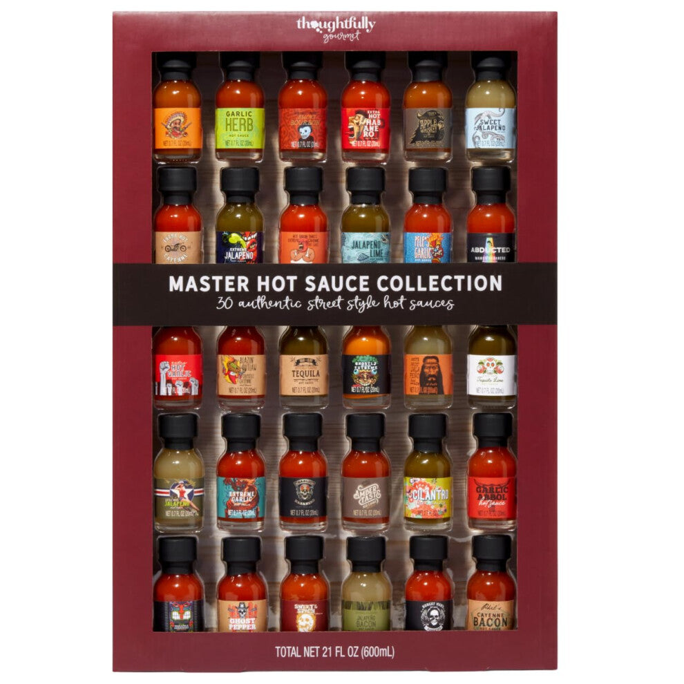 Thoughtfully Gourmet, Master Hot Sauce Collection Gift Set, Flavours Include Garlic Herb, Cayenne Bacon, Apple Whiskey, Mango Habanero and More, Pack
