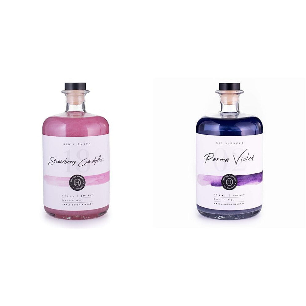 Shimmering Strawberry Candy Floss Handmade Gin Liqueur 70cl - Premium Craft Pink Gin - 20% ABV & Shimmering Parma Violet Handmade Gin Liqueur 70cl - P