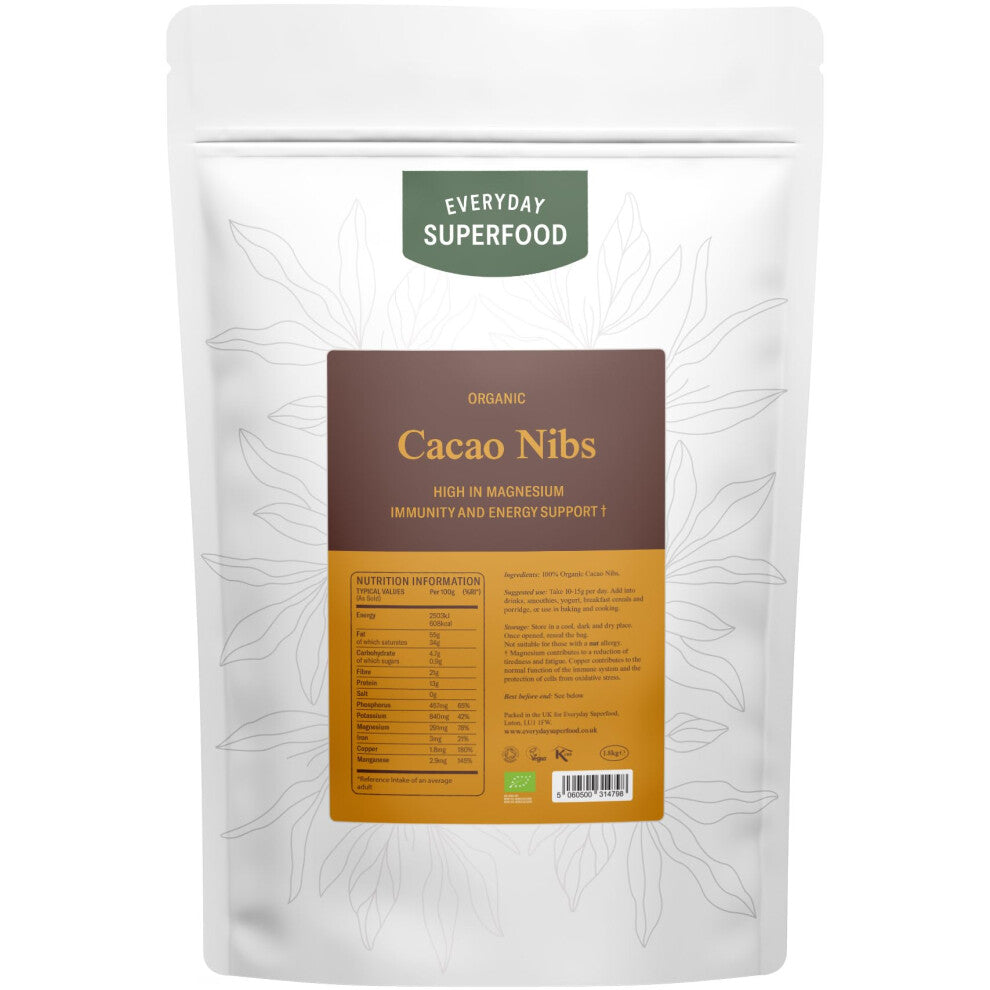 Everyday Superfood Organic Cacao Nibs 1.8kg, Premium Peruvian Raw Cocoa