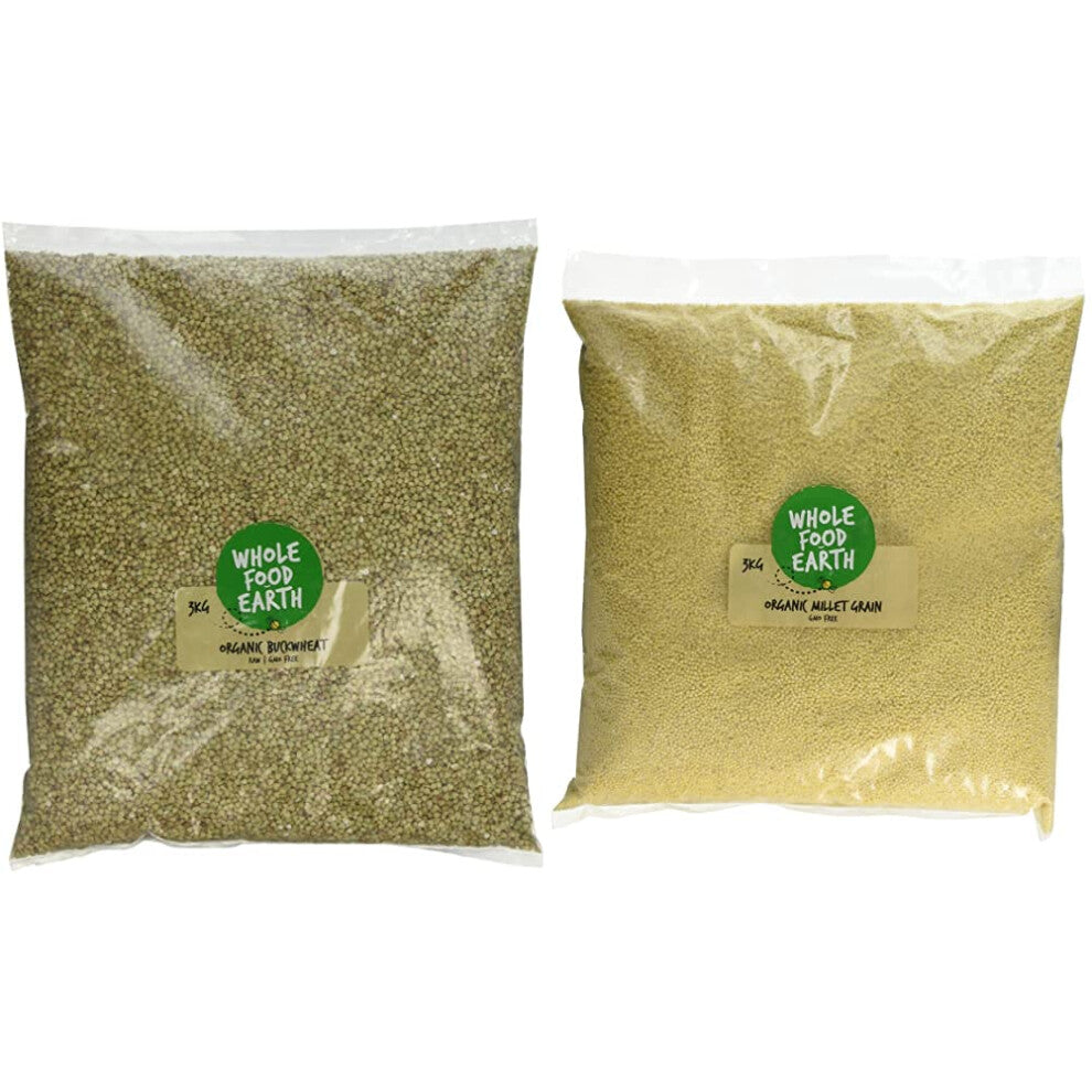 Wholefood Earth Organic Buckwheat, 3 kg & Organic Millet Grain, 3 kg
