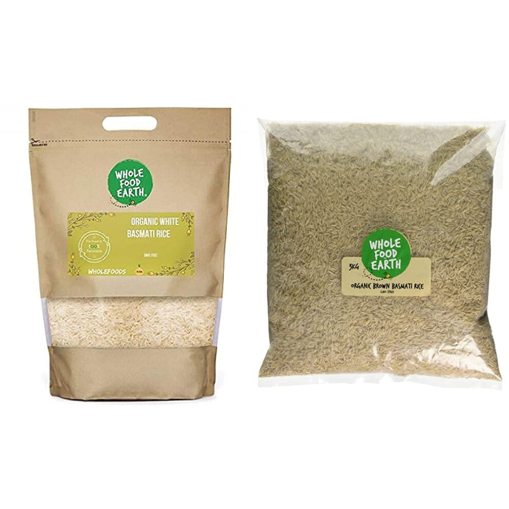 Wholefood Earth Organic White Basmati Rice, 3 kg & Organic Brown Basmati Rice, 3 kg