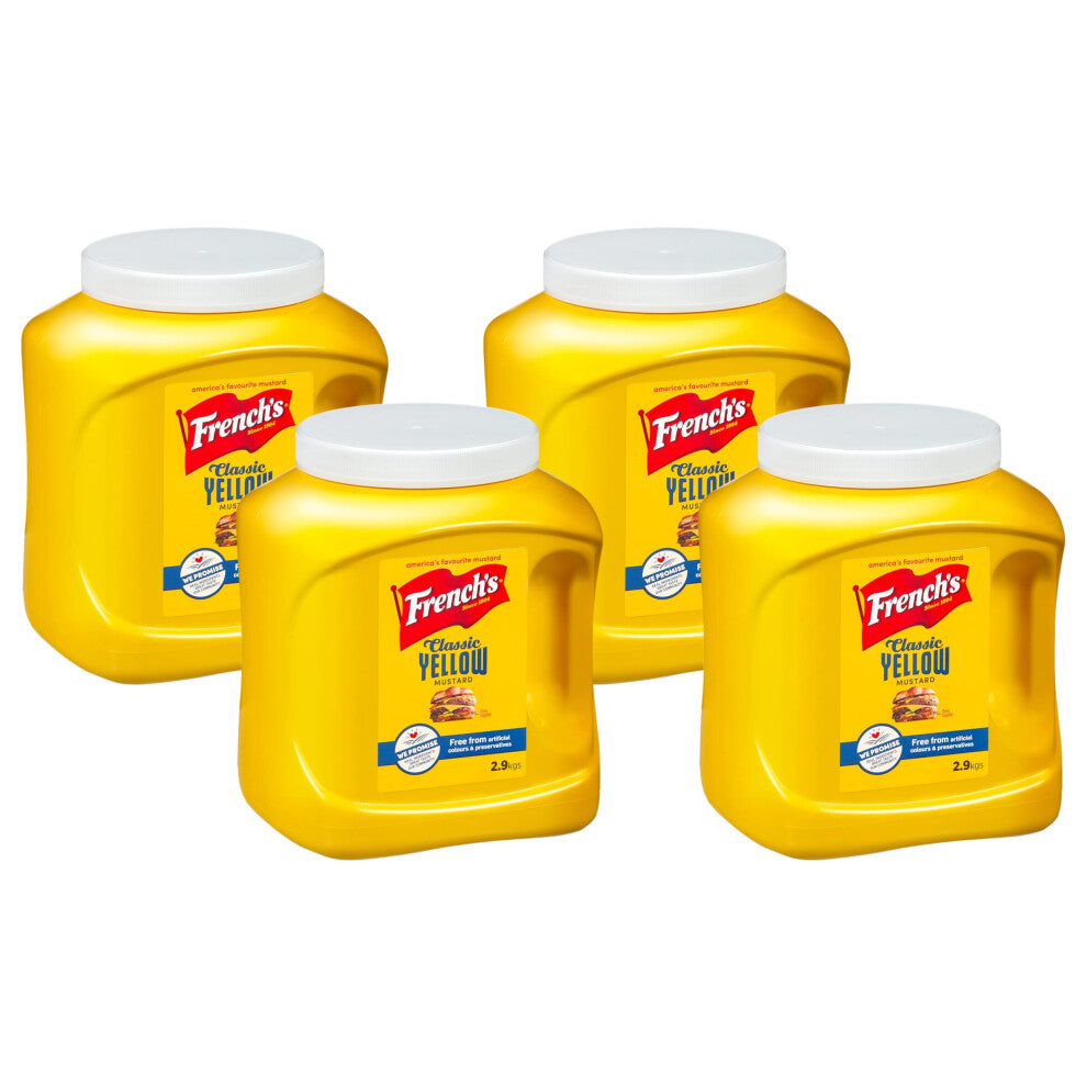 French's Classic Yellow Mustard, Deep & Tangy Flavour, Versatile Condiment, Bulk Container, Food Service Size, 2.9kg (Pack of 4)
