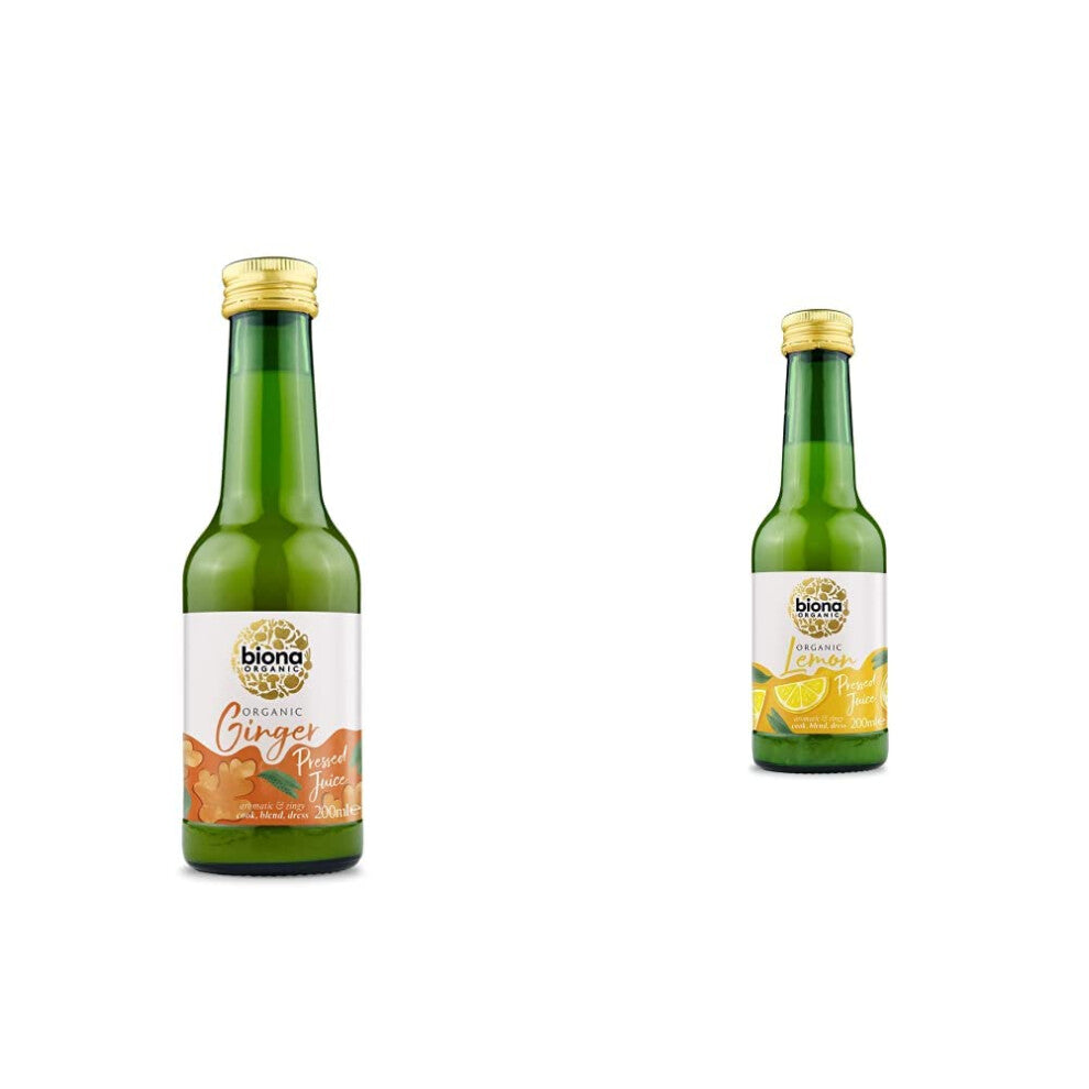 Biona Organic Ginger & Lemon Juice, 6 x 200ml & 1 x 200ml, Pack of 7 - 100% Natural Organic Ingredients - No Added Sugar - Not from Concentrate - For
