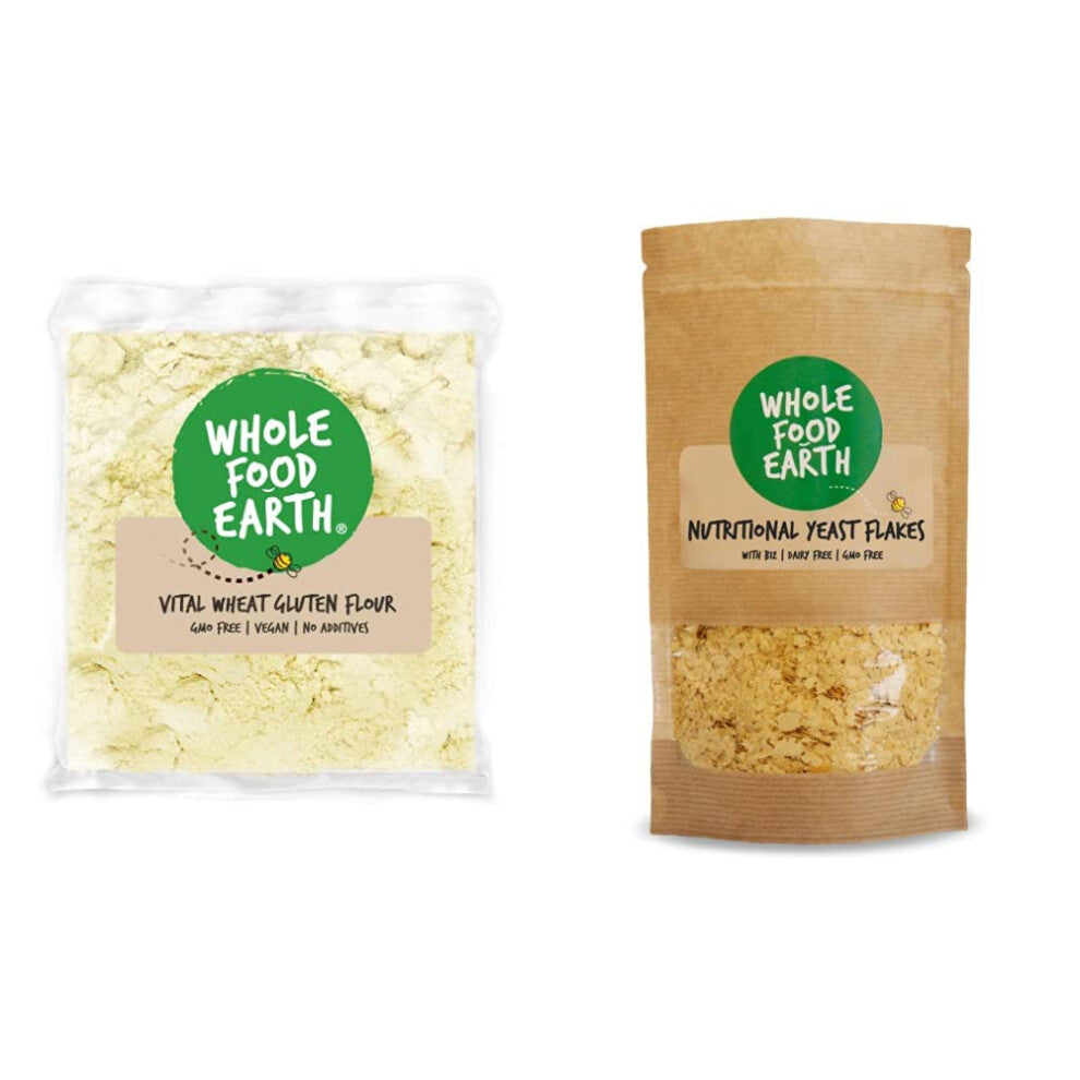 Wholefood Earth - Vital Wheat Gluten Flour - Vegan - GMO Free (3kg) & Nutritional Yeast Flakes, 1 kg - with B12, Dairy Free, GMO Free, Vegan