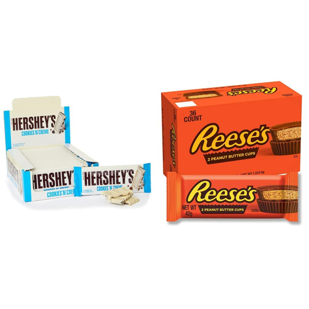 Hershey's Cookies ?n? Cr?me, White Chocolate Flavour with Cookie Pieces, Pack of 24 x 40g & Reese's Peanut Butter Cups, 2 Milk Chocolate Flavour Cups,