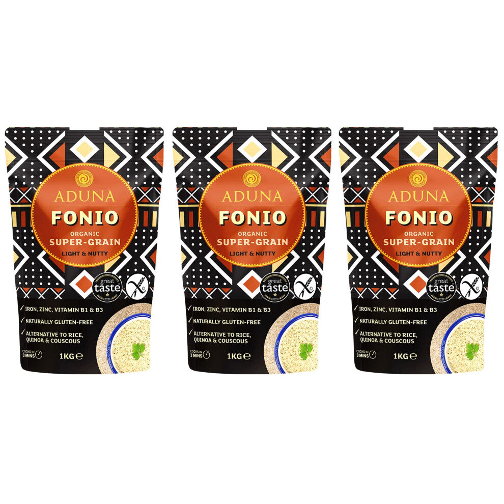 Aduna Organic Fonio Super-Grain | Gluten-Free African Ancient Grains | 3 Pack (3 x 1kg)