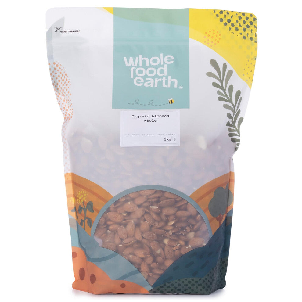 Wholefood Earth Organic Almonds Whole ? 3 kg | Raw | GMO Free | Vegan | High Fibre | Source of Protein | Certified Organic