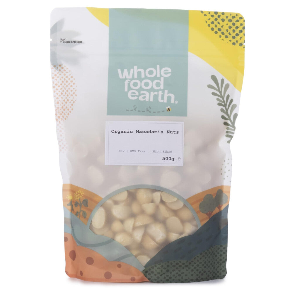 Wholefood Earth Organic Macadamia Nuts 500g Raw | GMO Free | Vegan | High Fibre | Certified Organic
