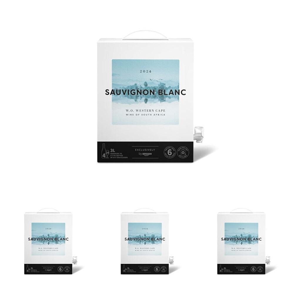 by Amazon South African Sauvignon Blanc, White Wine, 3L Bag in a Box (Pack of 4)