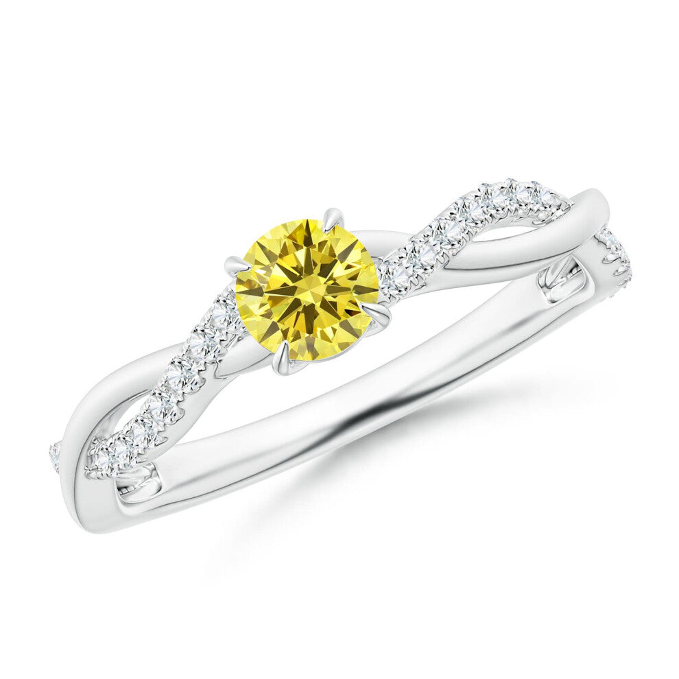 (R 1-2, 14ct White Gold) Angara Classic Solitaire Lab-Grown Fancy Intense Yellow Diamond Twist Shank Engagement Ring for Women