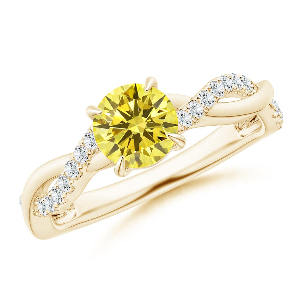 (L 1-2, 14ct Yellow Gold) Angara Classic Solitaire Lab-Grown Fancy Intense Yellow Diamond Twist Shank Engagement Ring for Women