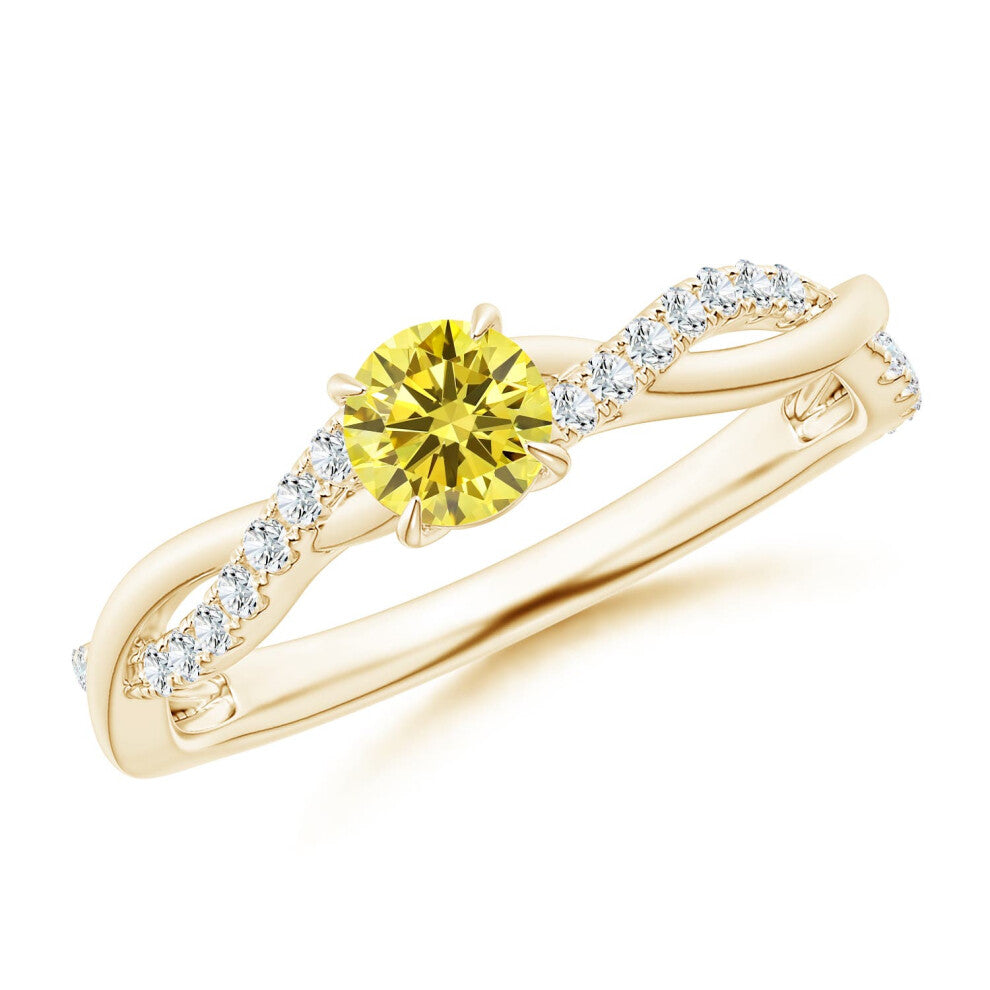 (K 1-2, 9ct Yellow Gold) Angara Classic Solitaire Lab-Grown Fancy Intense Yellow Diamond Twist Shank Engagement Ring for Women