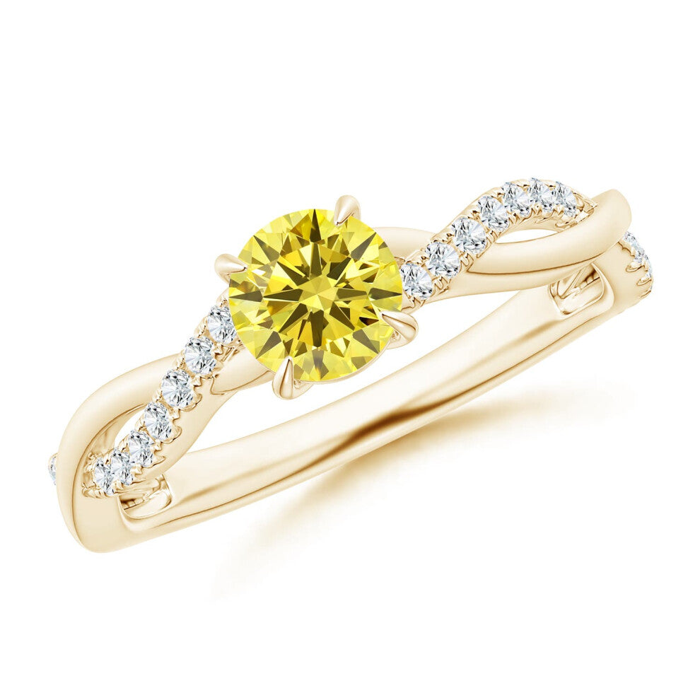 (L 1-2, 9ct Yellow Gold) Angara Classic Solitaire Lab-Grown Fancy Intense Yellow Diamond Twist Shank Engagement Ring for Women
