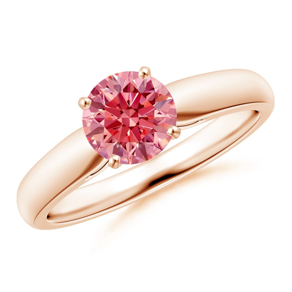 (O 1-2, 14ct Rose Gold) Angara Classic Solitaire Lab-Grown Fancy Intense Pink Diamond Rounded Cathedral Engagement Ring for Women