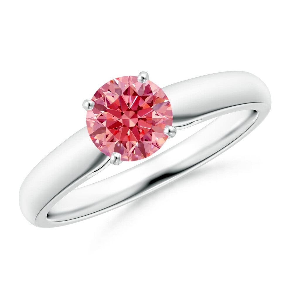 (S 1-2, 14ct White Gold) Angara Classic Solitaire Lab-Grown Fancy Intense Pink Diamond Rounded Cathedral Engagement Ring for Women