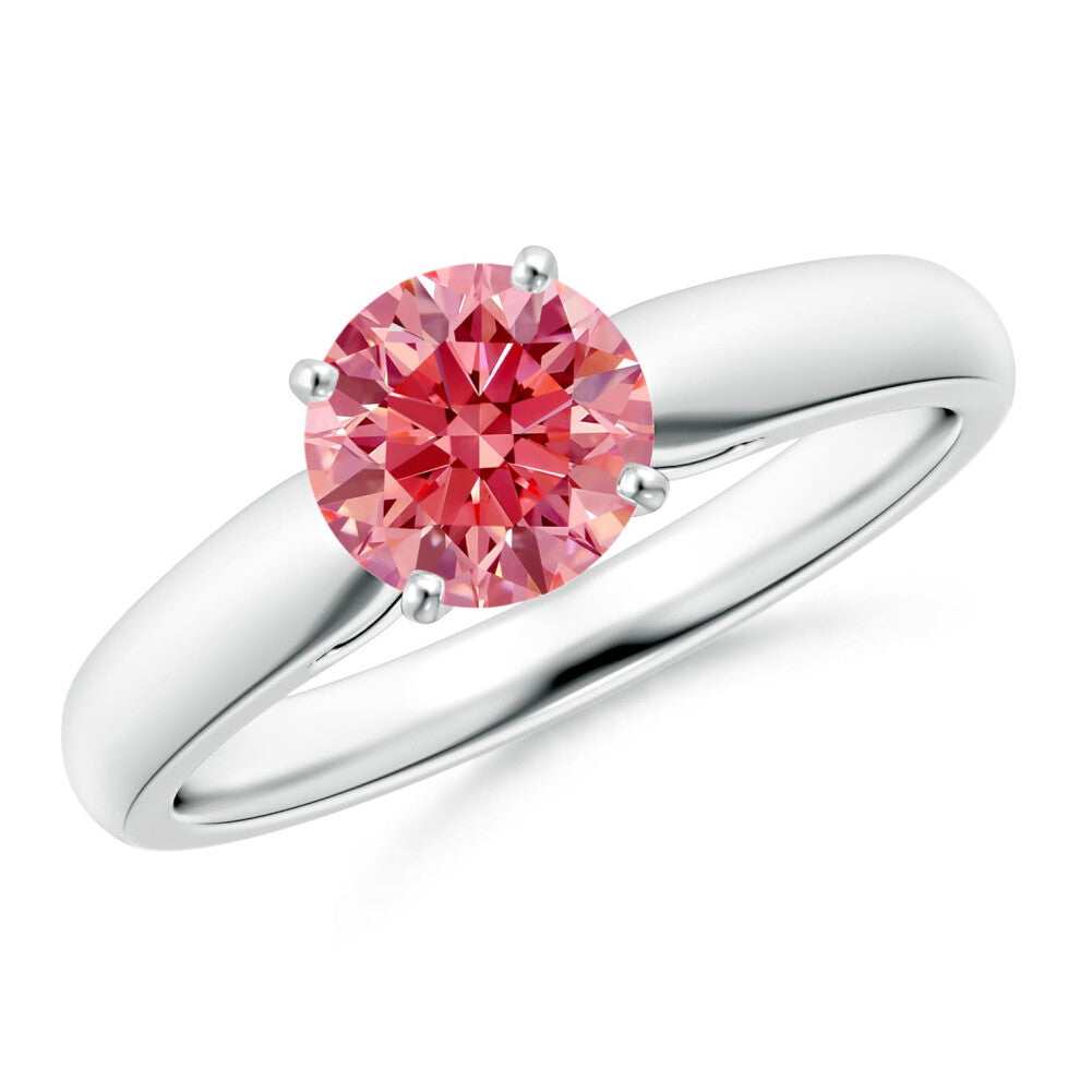 (P 1-2, 14ct White Gold) Angara Classic Solitaire Lab-Grown Fancy Intense Pink Diamond Rounded Cathedral Engagement Ring for Women