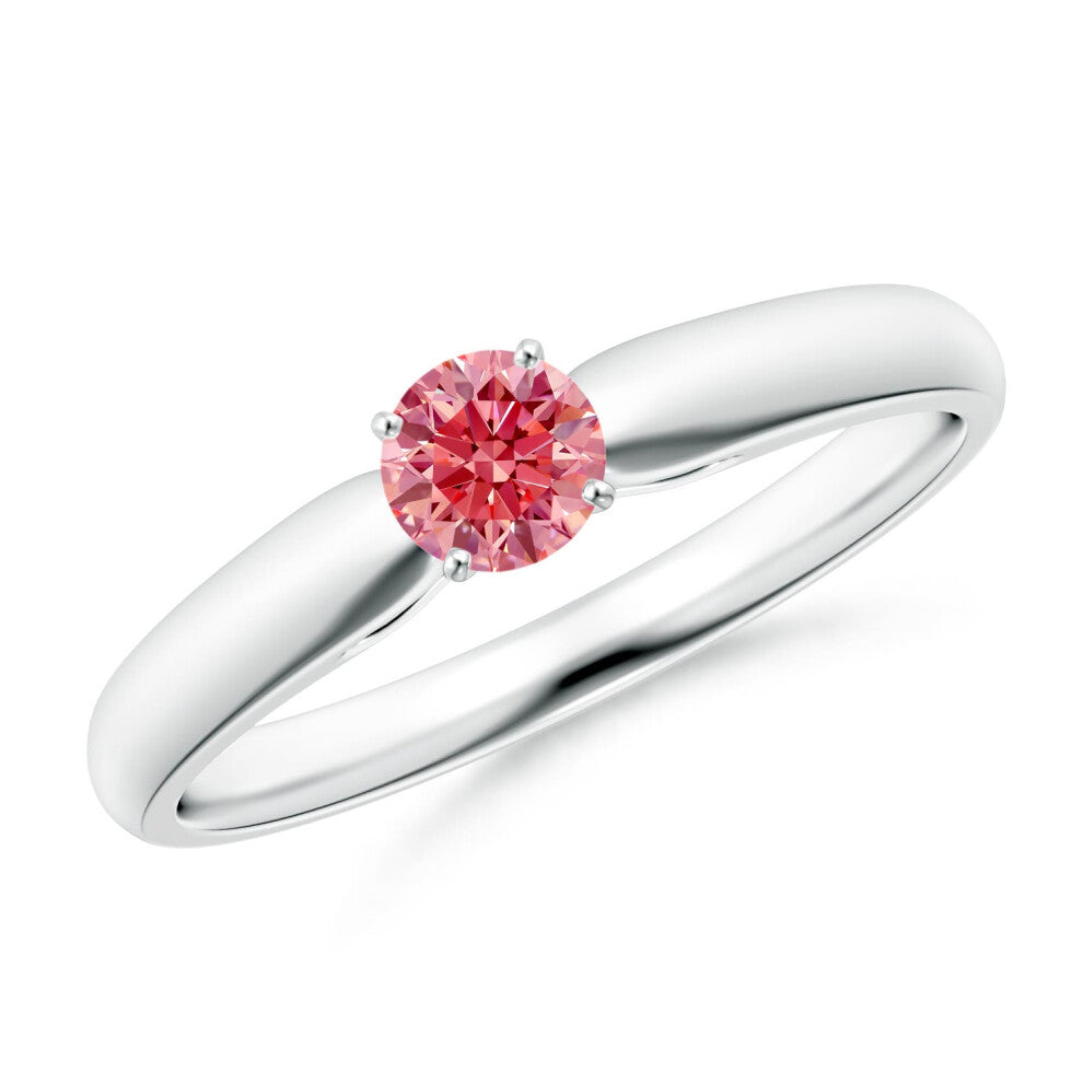 (P 1-2, 9ct White Gold) Angara Classic Solitaire Lab-Grown Fancy Intense Pink Diamond Rounded Cathedral Engagement Ring for Women