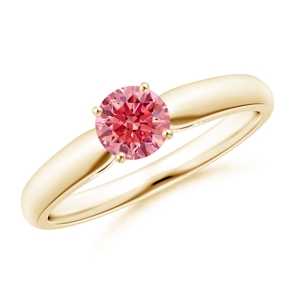 (P 1-2, 14ct Yellow Gold) Angara Classic Solitaire Lab-Grown Fancy Intense Pink Diamond Rounded Cathedral Engagement Ring for Women
