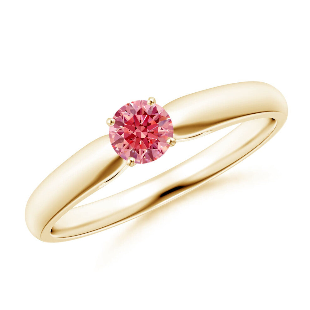 (S 1-2, 9ct Yellow Gold) Angara Classic Solitaire Lab-Grown Fancy Intense Pink Diamond Rounded Cathedral Engagement Ring for Women