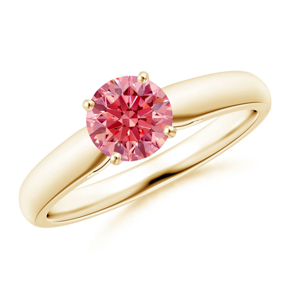 (O 1-2, 9ct Yellow Gold) Angara Classic Solitaire Lab-Grown Fancy Intense Pink Diamond Rounded Cathedral Engagement Ring for Women