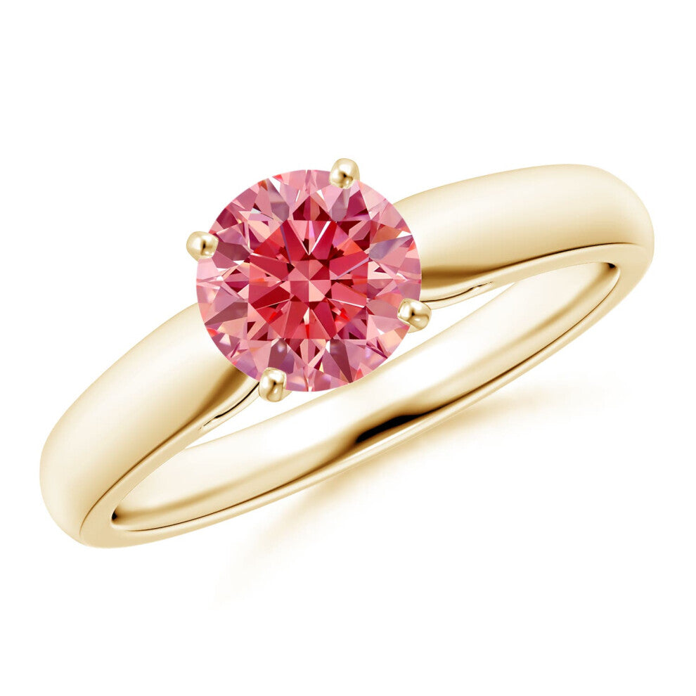 (T 1-2, 9ct Yellow Gold) Angara Classic Solitaire Lab-Grown Fancy Intense Pink Diamond Rounded Cathedral Engagement Ring for Women