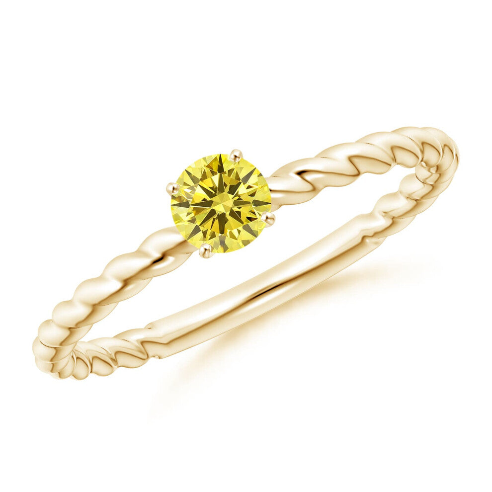 (O 1-2, 14ct Yellow Gold) Angara Twisted Shank Round Lab-Grown Fancy Intense Yellow Diamond Solitaire Engagement Ring for Women