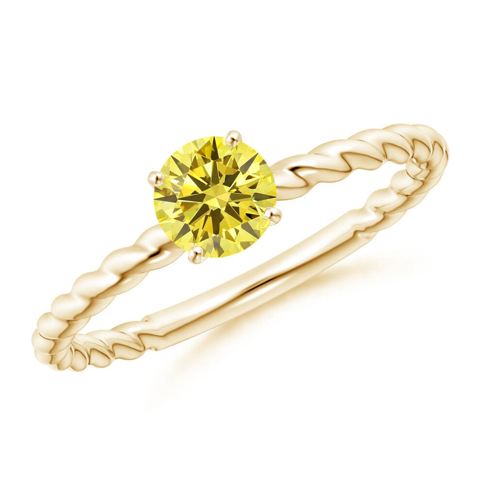(M 1-2, 14ct Yellow Gold) Angara Twisted Shank Round Lab-Grown Fancy Intense Yellow Diamond Solitaire Engagement Ring for Women