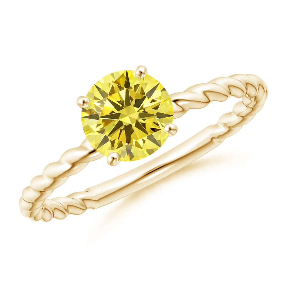 (M 1-2, 9ct Yellow Gold) Angara Twisted Shank Round Lab-Grown Fancy Intense Yellow Diamond Solitaire Engagement Ring for Women