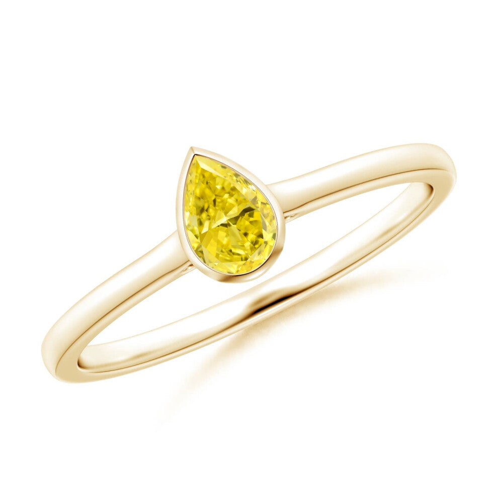 (O 1-2, 14ct Yellow Gold) Angara Bezel-Set Solitaire Pear-Shaped Lab-Grown Fancy Intense Yellow Diamond Engagement Ring for Women