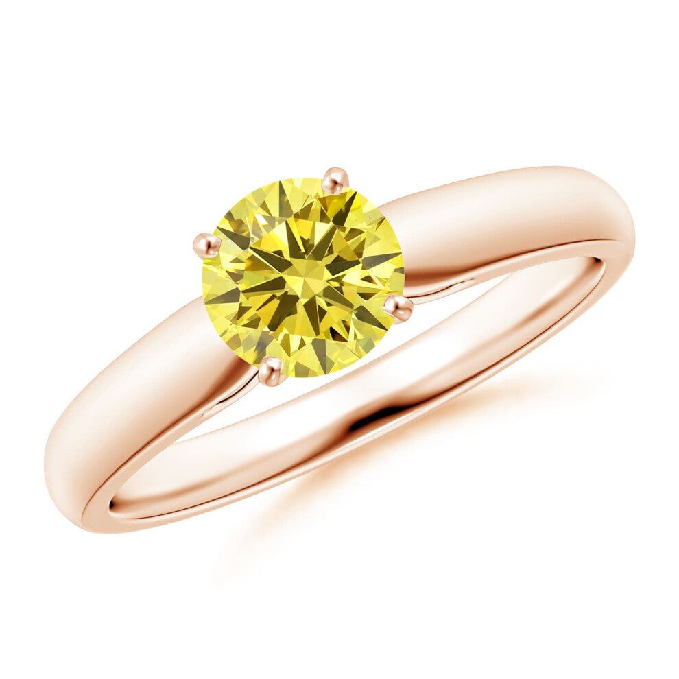 (K 1-2, 14ct Rose Gold) Angara Classic Solitaire Lab-Grown Fancy Intense Yellow Diamond Rounded Cathedral Engagement Ring for Women