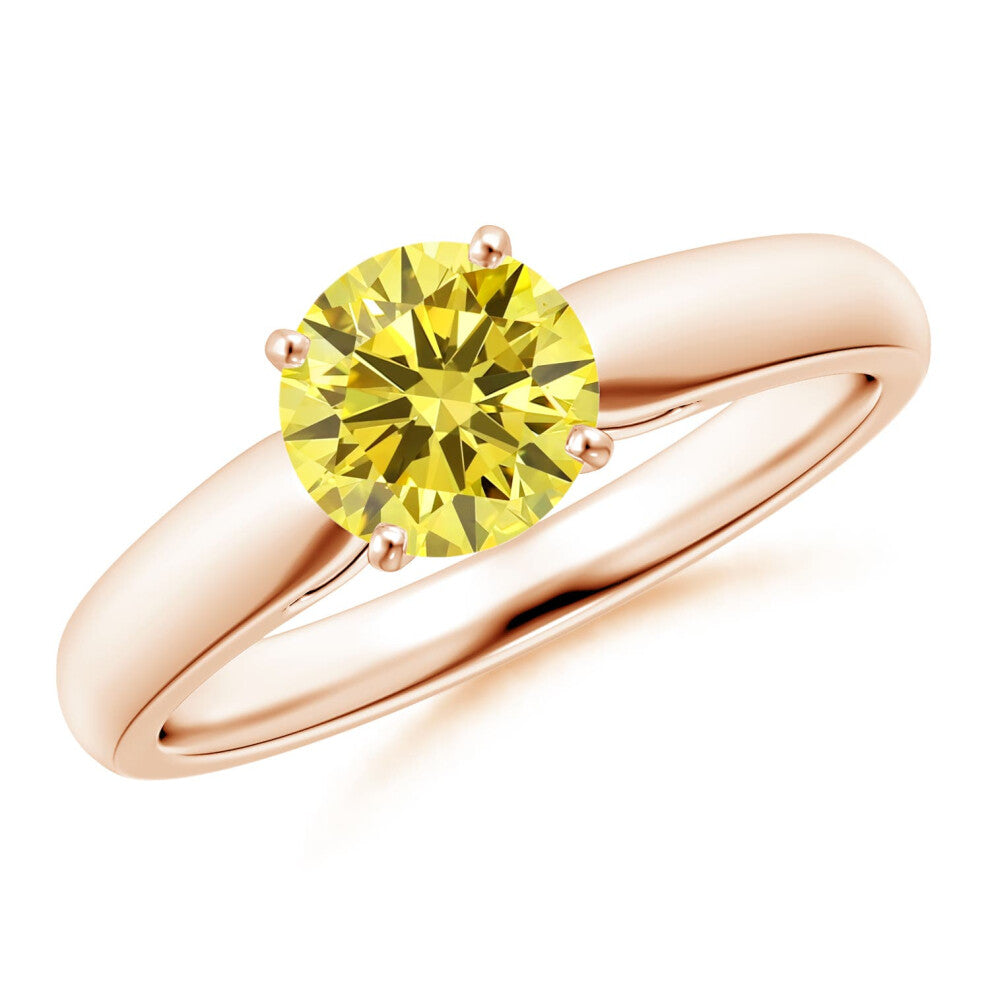 (N 1-2, 14ct Rose Gold) Angara Classic Solitaire Lab-Grown Fancy Intense Yellow Diamond Rounded Cathedral Engagement Ring for Women