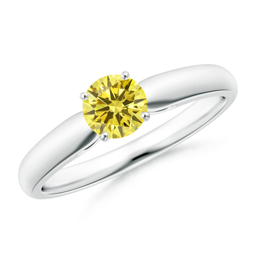(M 1-2, 14ct White Gold) Angara Classic Solitaire Lab-Grown Fancy Intense Yellow Diamond Rounded Cathedral Engagement Ring for Women