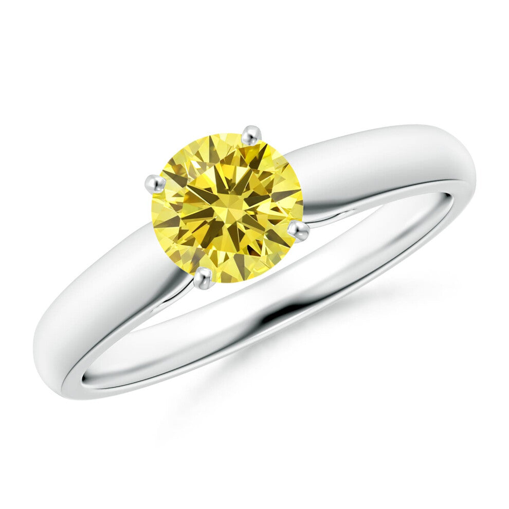 (S 1-2, 14ct White Gold) Angara Classic Solitaire Lab-Grown Fancy Intense Yellow Diamond Rounded Cathedral Engagement Ring for Women