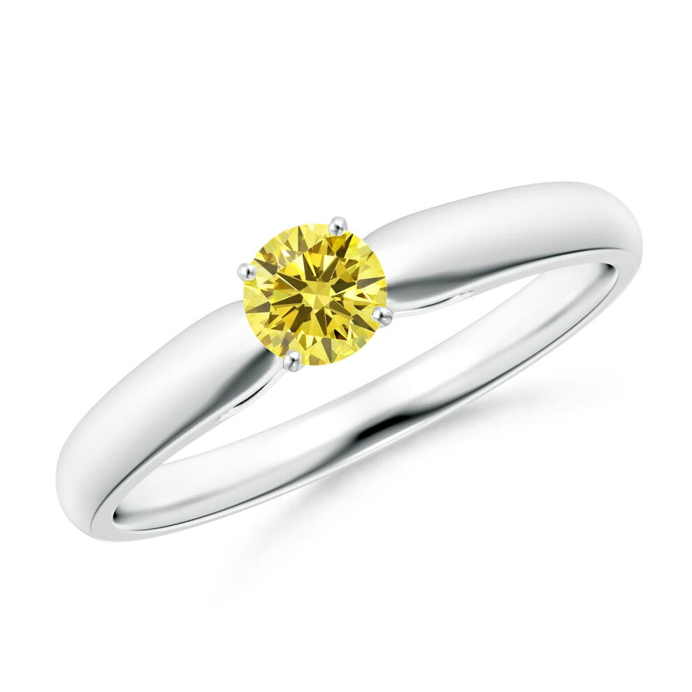 (R 1-2, 9ct White Gold) Angara Classic Solitaire Lab-Grown Fancy Intense Yellow Diamond Rounded Cathedral Engagement Ring for Women