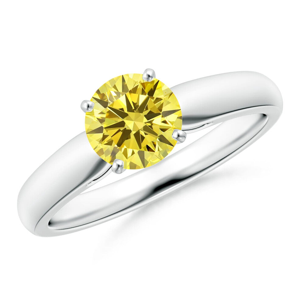 (S 1-2, 9ct White Gold) Angara Classic Solitaire Lab-Grown Fancy Intense Yellow Diamond Rounded Cathedral Engagement Ring for Women