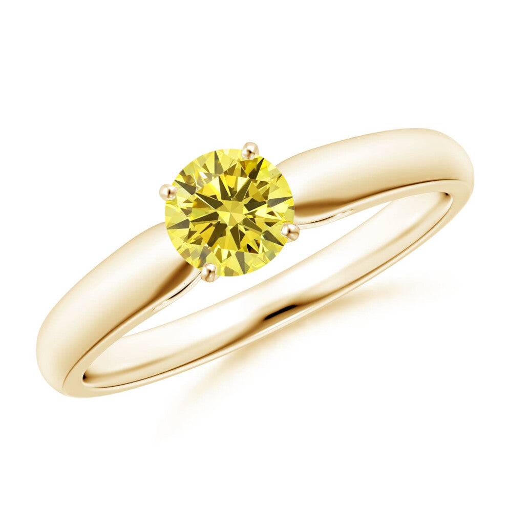 (R 1-2, 14ct Yellow Gold) Angara Classic Solitaire Lab-Grown Fancy Intense Yellow Diamond Rounded Cathedral Engagement Ring for Women