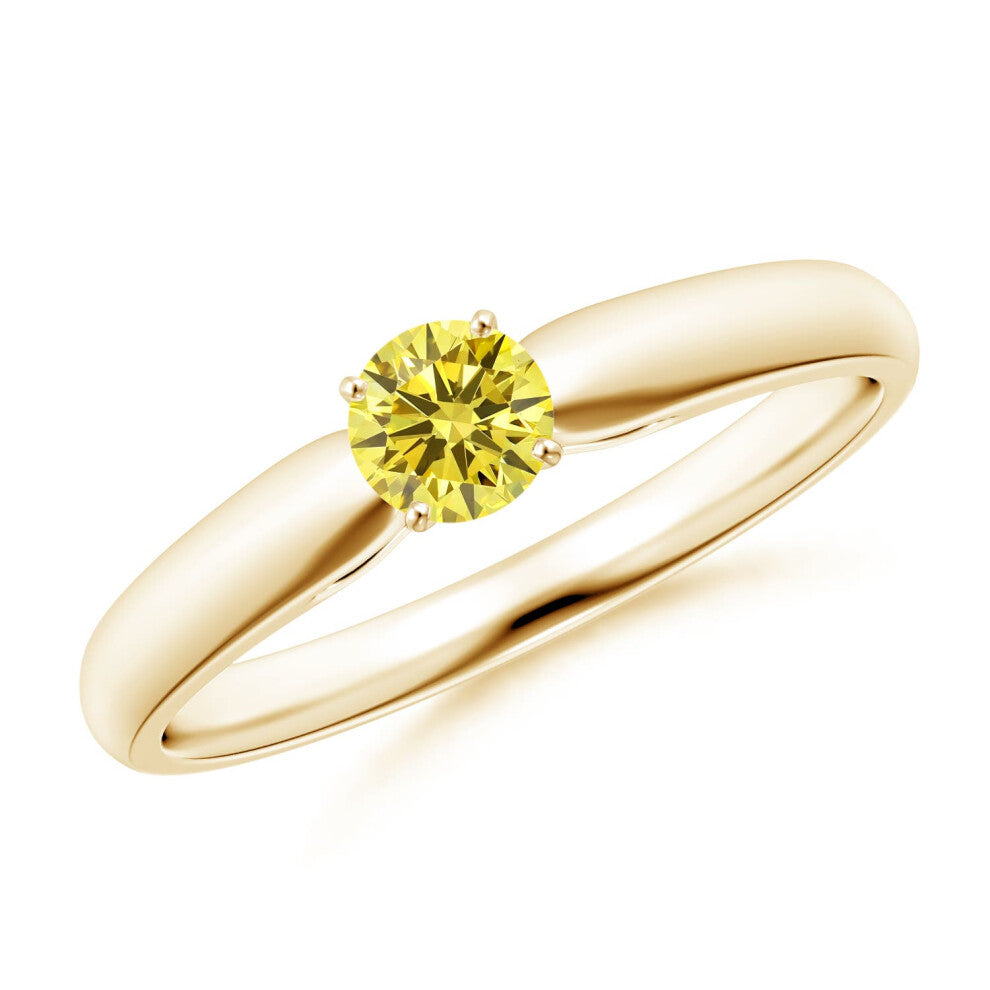 (R 1-2, 9ct Yellow Gold) Angara Classic Solitaire Lab-Grown Fancy Intense Yellow Diamond Rounded Cathedral Engagement Ring for Women