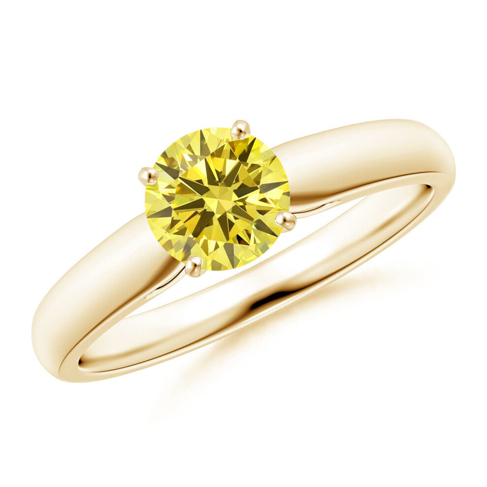 (T 1-2, 9ct Yellow Gold) Angara Classic Solitaire Lab-Grown Fancy Intense Yellow Diamond Rounded Cathedral Engagement Ring for Women