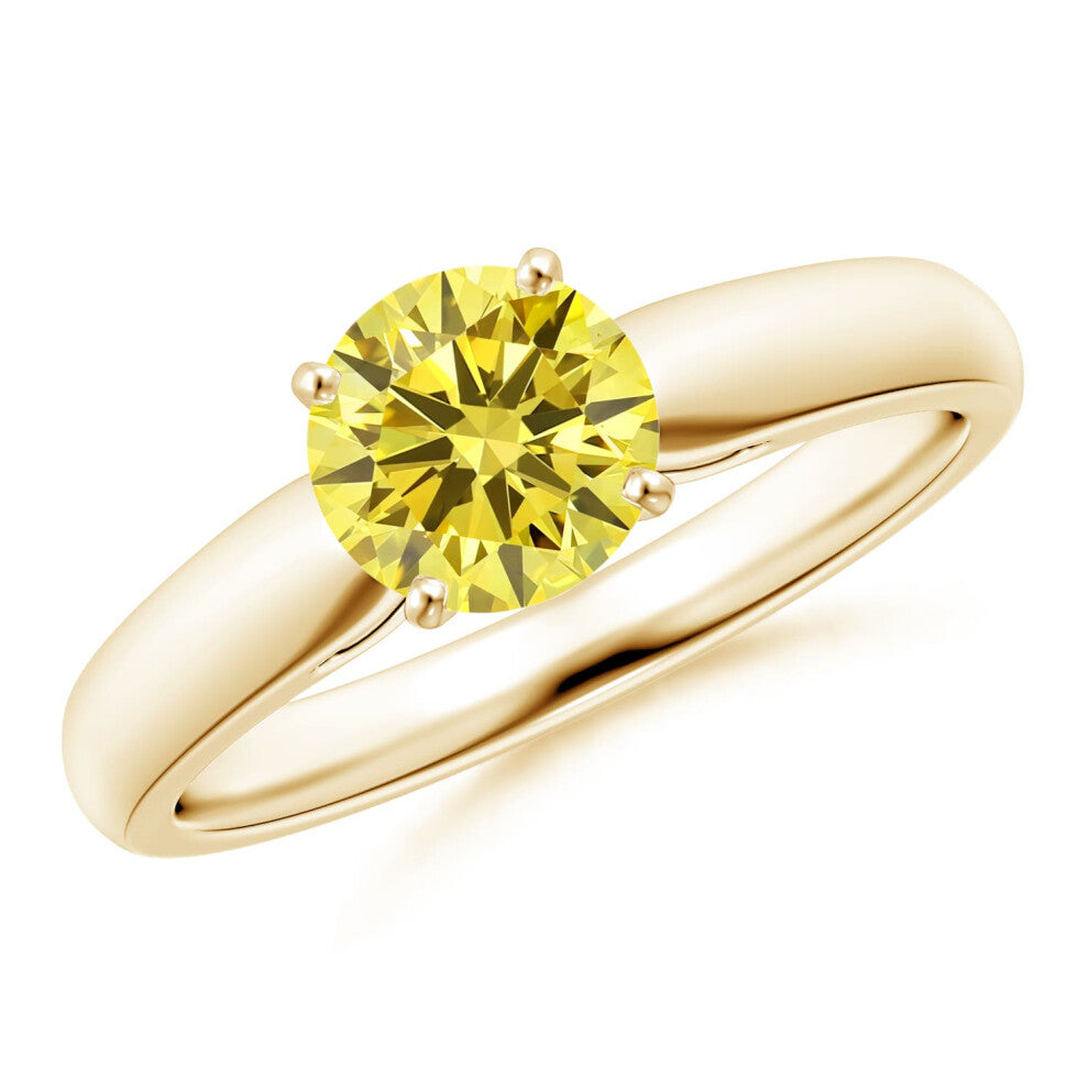 (T 1-2, 9ct Yellow Gold) Angara Classic Solitaire Lab-Grown Fancy Intense Yellow Diamond Rounded Cathedral Engagement Ring for Women