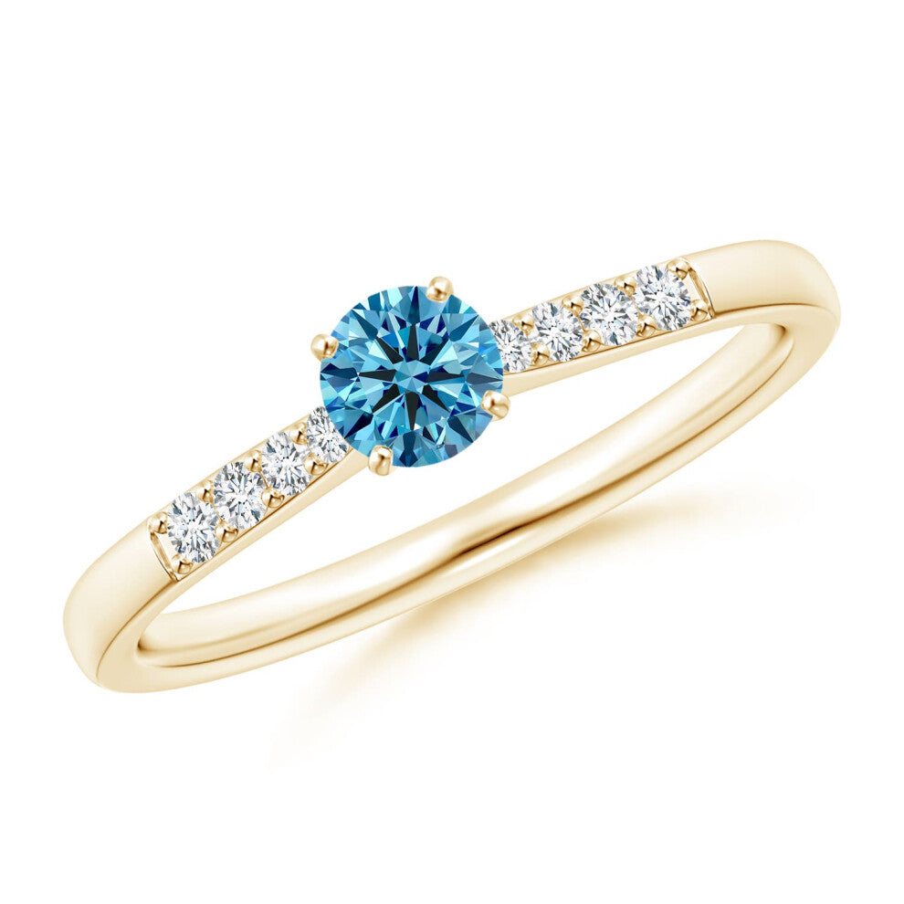 (N 1-2, 14ct Yellow Gold) Angara Solitaire Lab-Grown Fancy Intense Blue Diamond Tapered Shank Engagement Ring with Accents for Women