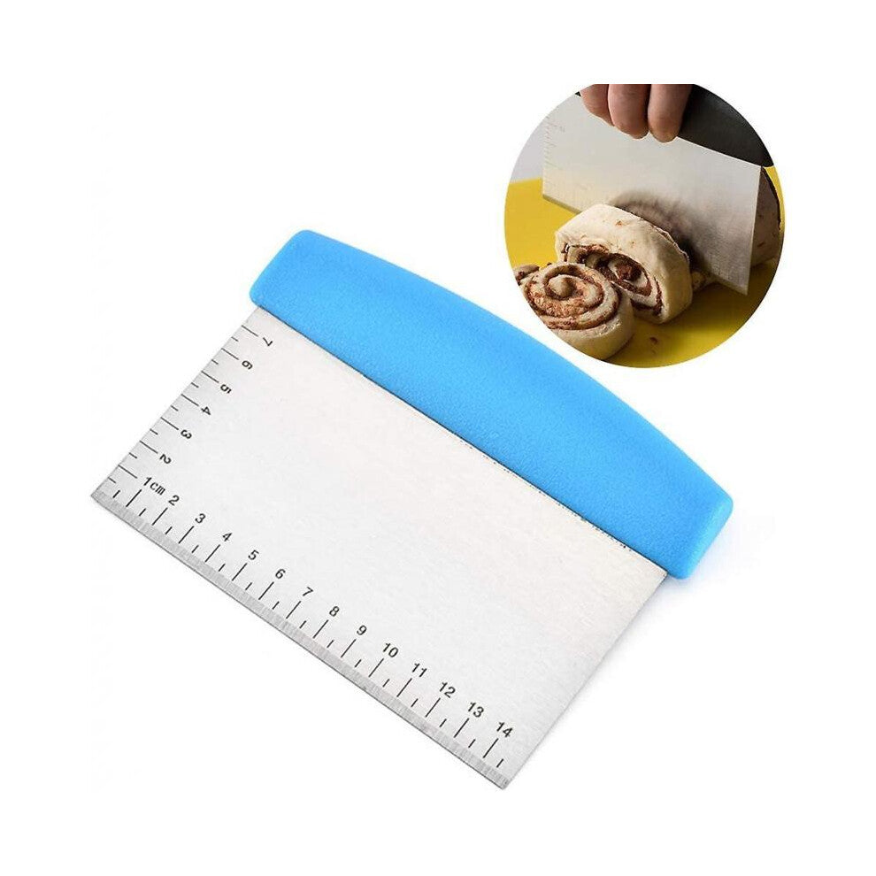 Stainless Steel Metal Grill Scraper - Ideal as a dough cutter for bread and pizza dough - Multi-Purpose Kitchen Tool for Flat Grill Plate (Blue)