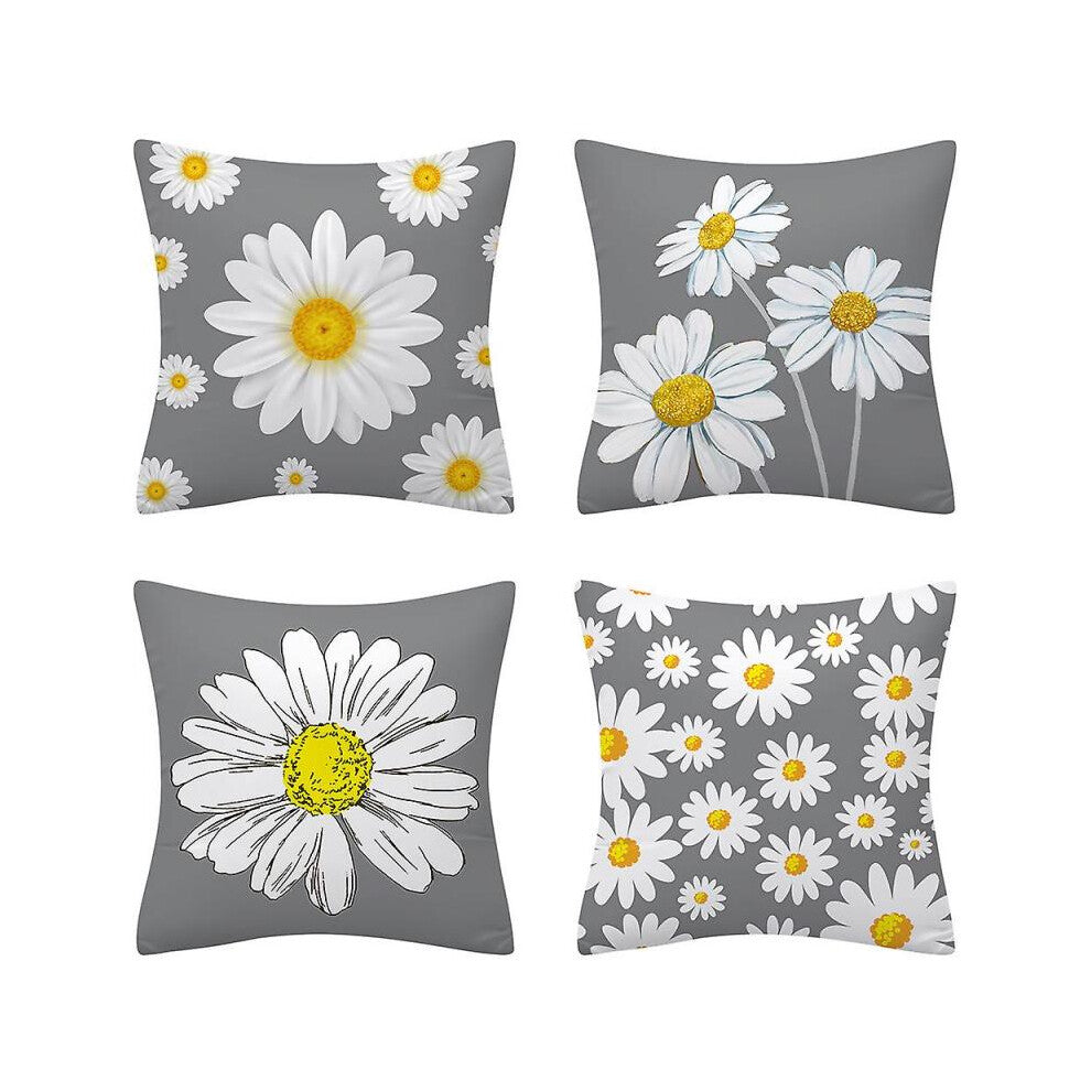 Summer pillowcase 18x18 inch 4 piece set outdoor decoration gray yellow daisy cushion cover suitable for home decoration sofa