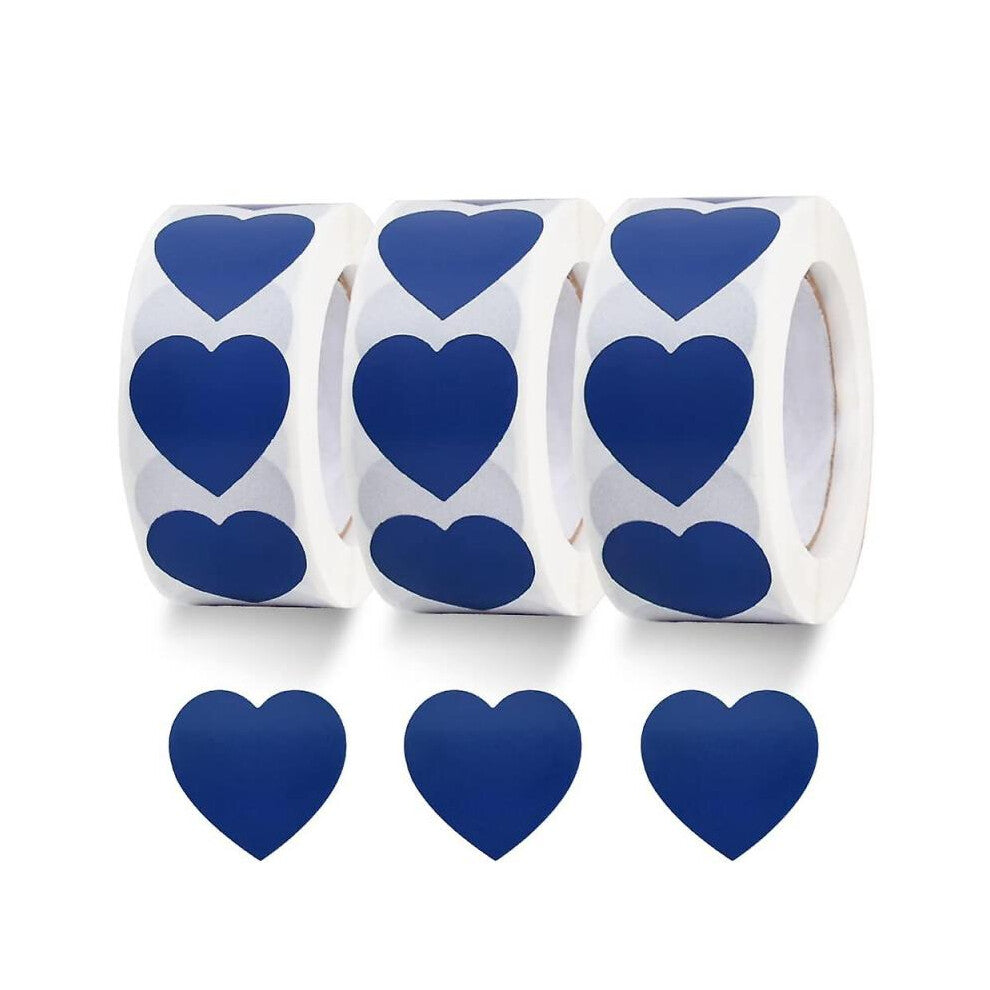 1500 Labels Roll Blue Heart Stickers 1 inch Heart Coding Shape Paper Labels for Valentine's Day Wedd